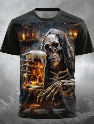 Gothic Fire Reaper 3D-Druck T-Shirt Kurzarm Rundhals Streetwear Perfekt