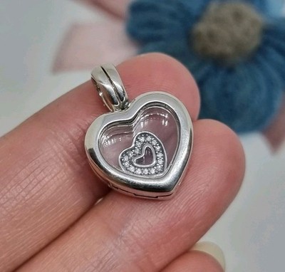 NEU Original Pandora Silber Kleines Herz Schwebendes Medaillon Anhänger S925 ALE   BOXED