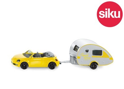 Siku 1629 VW Beetle Cabrio with Teardrop Caravan Die-Cast Small 1