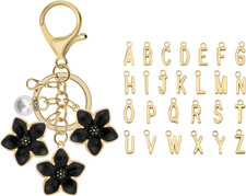 Cute Initial Letter Keychain with Flower Charms for Handbag Backpack Charms Keyr
