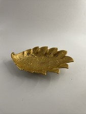 Vintage WEEPING-BRIGHT GOLD Handpainted 22K SINGLE LEAF TRINKET DISH Made in USA
