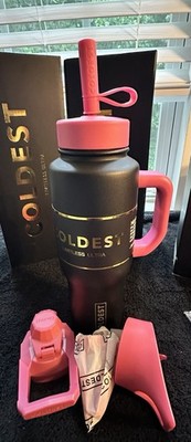 Coldest 36oz Stealth Black - New, no box w/ Pink Handle & Lids