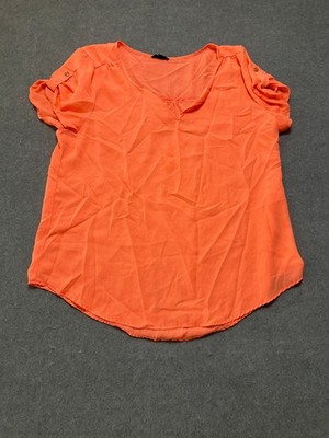 Mine Too Womens 2XL Coral Sheer Blouse Roll Tab Sleeve Split Neck Lightweight 