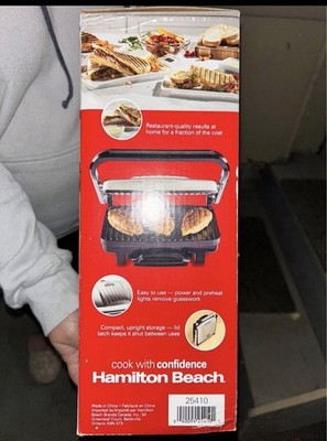 Hamilton Beach 25410 Panini Press Indoor Grill 1200W 120V Drip Tray Black/Silver