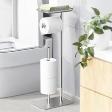 Toilet Paper Holder Stand with Top Shelf, Freestanding for 4 Reserve Rolls