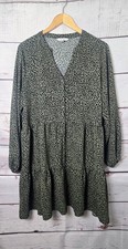 Nine West Womens Dress Size XL Green Animal Print Tiered Long Sleeve Casual
