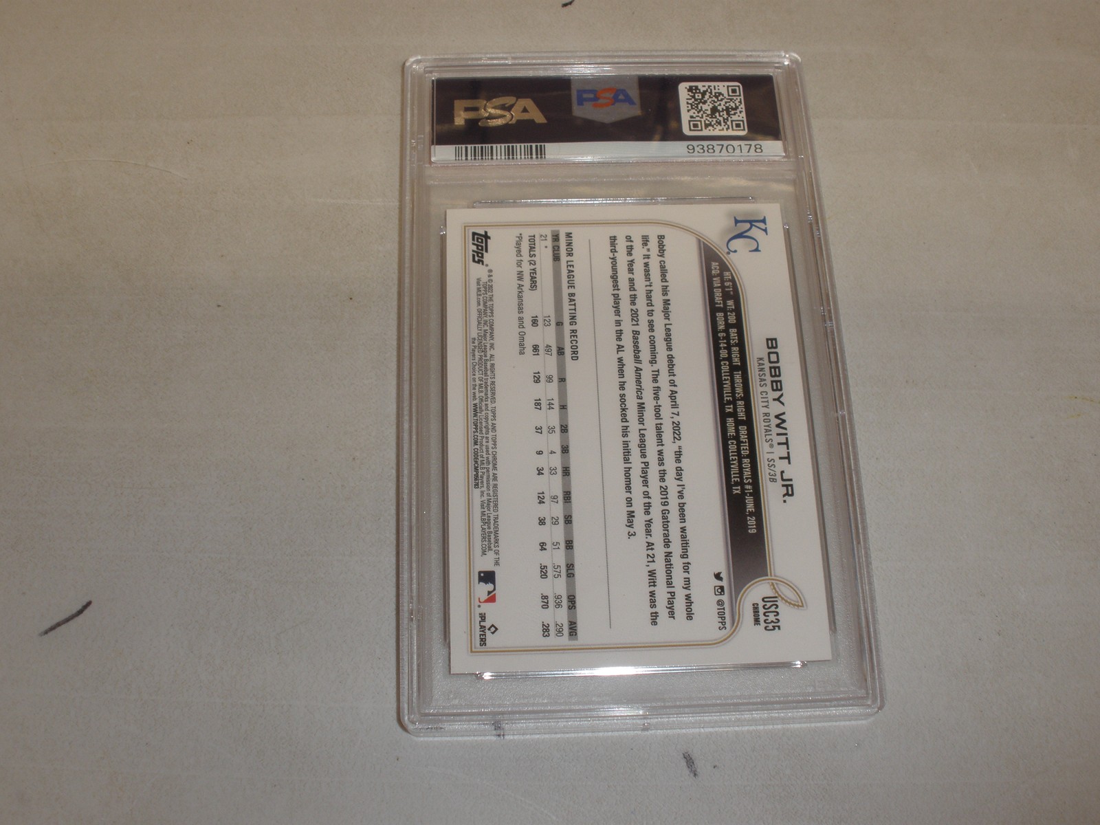 BOBBY WITT JR. 2022 TOPPS CHROME UPDATE #USC35 RC  PSA 9 MINT view 2