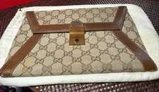 Authentic GUCCI  Monogram  Leather Clutch Envelope Purse with Dustbag Monogram