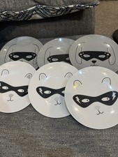 Pottery Barn Kids Glittery Masked Animals Melamine 9" Plates Set of 6