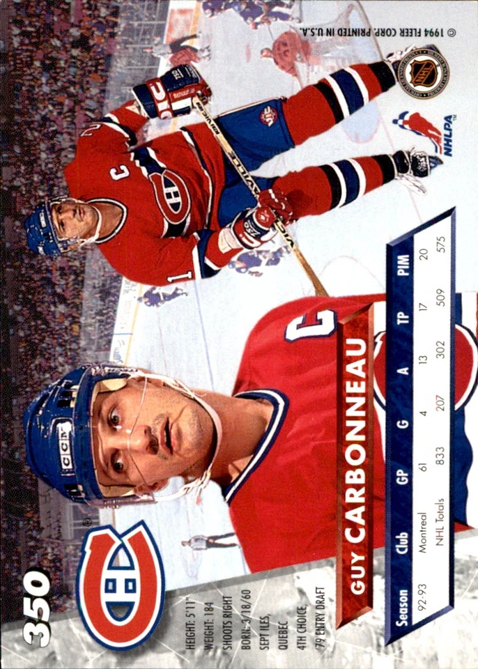 Guy Carbonneau 1993-94 Ultra #350 Montreal Canadiens FREE SHIPPING AutographDen - Image 2 of 2