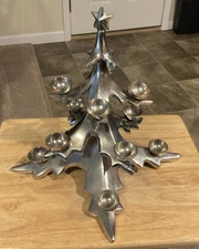 Retired 14” Pottery Barn Silver Christmas Tree Candelabra 12 Pc Candle Holder