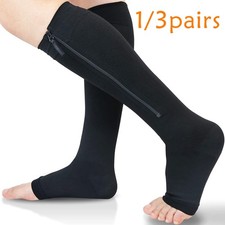 1/3Pair Open Toe Compression Socks 20-30mmHg No-wrapped Toe Stockings w/ Zipper
