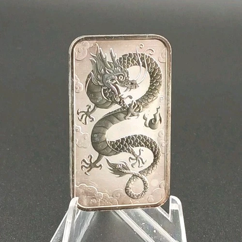 2019 Australia Dragon Coin Bar 1 oz .9999 Silver Bar Toned Capsule Bullion