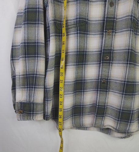 St. John's Bay Brawny Flannel Shirt Mens L Green White Plaid Heavy Pocket Button - Picture 9 of 9