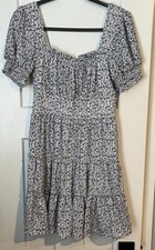 NWT Babydoll Tiered Dress Womens Medium White/Floral Puff Sleeve Lined Trixxi