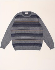 RODES Mens Crew Neck Jumper Sweater XL Blue Striped Acrylic HG08