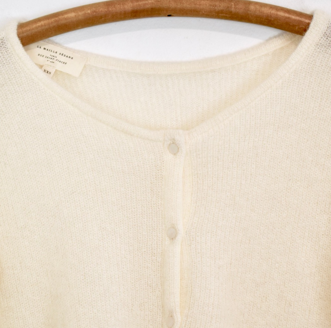 SEZANE Gaspard Cardigan Sweater XXS-XS Ecru/Ivory Soft Mohair
