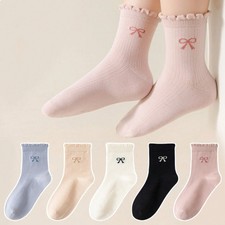 3 Pairs of Random Mixed Color Kidsren's Socks with Lace Bow Patterns for Girls