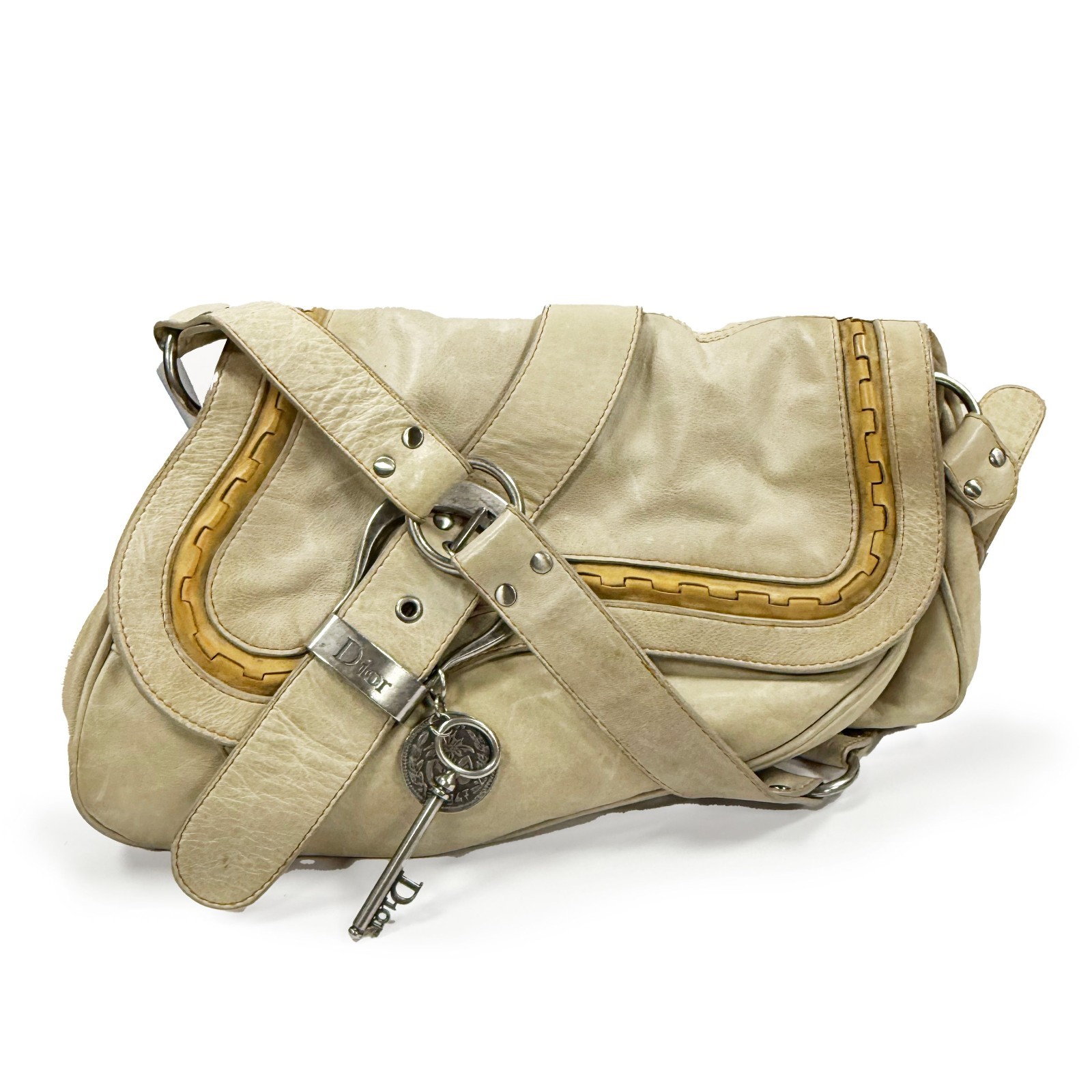 CHRISTIAN DIOR GAUCHO BEIGE DOUBLE SADDLE BAG BY JOHN GALLIANO - AUTHENTIC