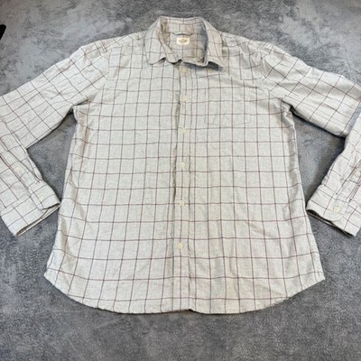 Marine Layer Mens Grey Maroon Windowpane Plaid Flannel Button Down  Sz Marge