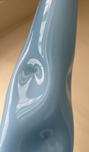 Empoli Cased Glass Vase Thumbprint Dented Pinched Mid Century Modern 20.5” Blue - Picture 6 of 10
