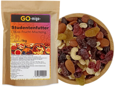 Studentenfutter Nuss - Mischung mit Trockenfrüchten 1kg - GOmigo