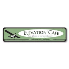 Airplane Cafe Sign, Personalized Elevation Cafe Airplane Aluminum Metal Decor
