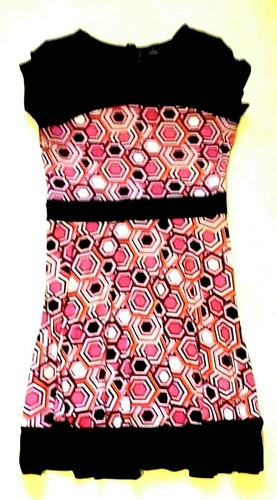 New Directions Dress Girls Size Medium Pink White Black Short Sleeves