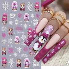 Christmas 5D Nail Stickers Decals Deer Penguin Embossed Nail Art style7