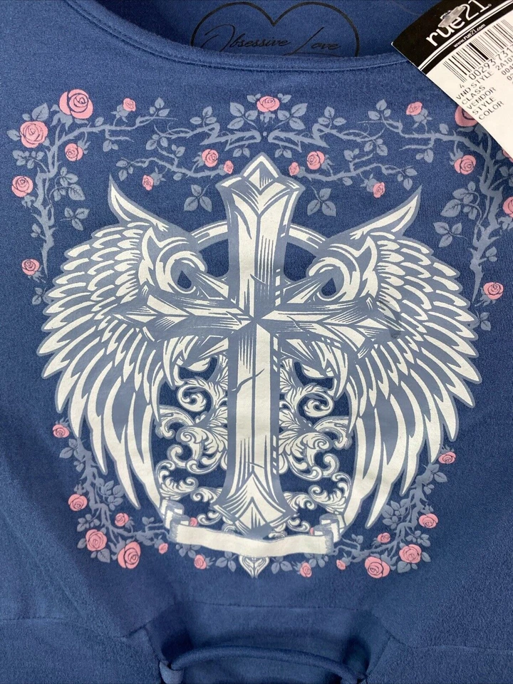 Camiseta Rue21 Niña Talla Pequeña Obsessive Love Camisa Camiseta Alas Religiosas Nueva Con Etiquetas Foto 4 de 4