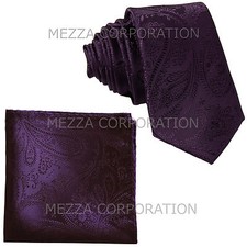 New Vesuvio Napoli Men's 2.5" skinny necktie hankie set paisley dark purple