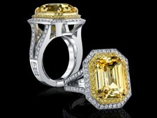 Honey Yellow Emerald  Round Cut 21.32CT Citrine With White CZ Double Halo Ring