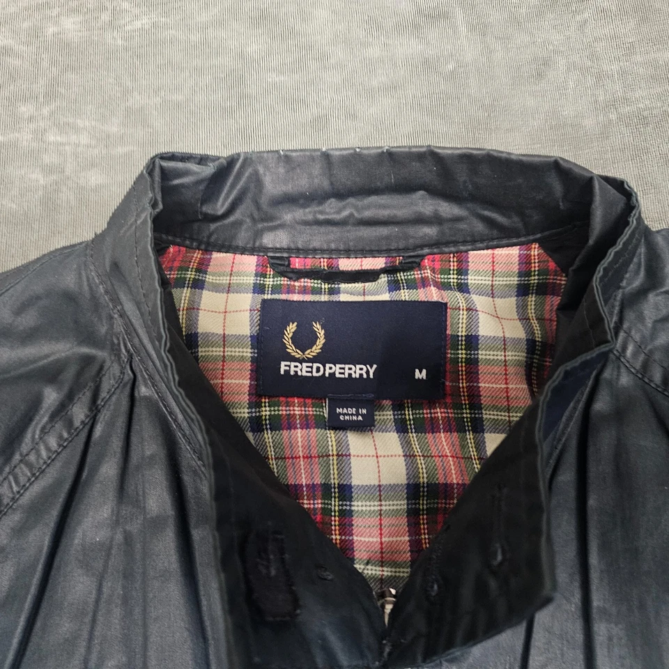 Fred Perry 夹克男式中号黑色全拉链风衣衬里学院风轻便 — 第 2/4 张图片