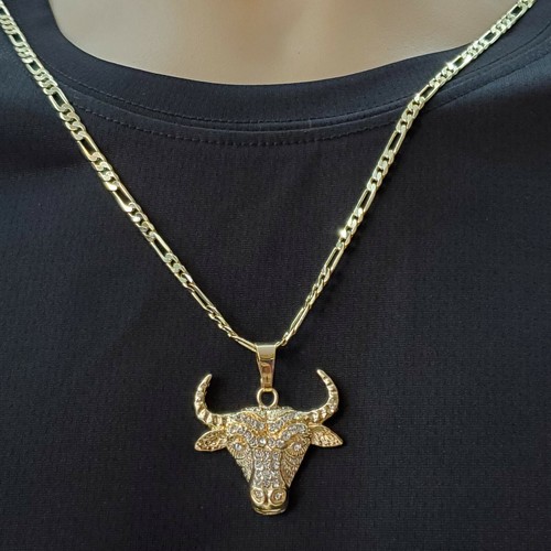 Mens 14k Gold Plated Bull Pendant 24 
