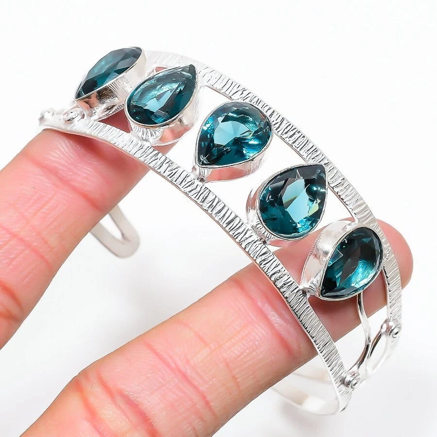 VALENTINO Bracciale Gioielli Argento Sterling 925 Pietra Preziosa Topazio Blu Londra Regolabile