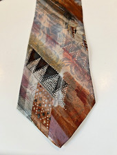 Torre Mens Neck Tie Brown Black Gray Geometric Wash Graphics