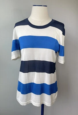 Equipment Femme Size M 100% Silk Striped Crew Neck Sweater Short Sleeve - Image 1 of 4