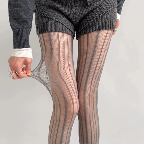 Women Sexy Pantyhose Stockings Fishnet Striped Lace Pattern Fish Net Sock Tights - Picture 10 of 19