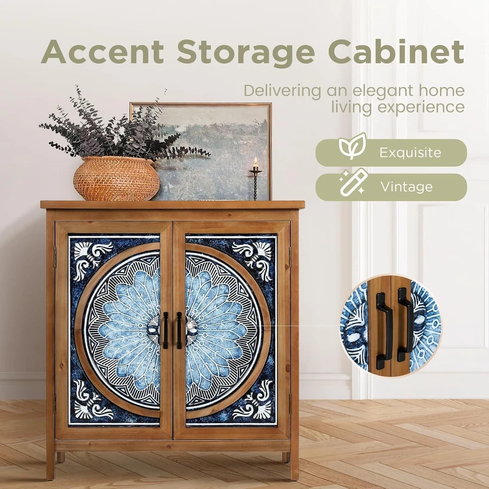 Armario de Almacenamiento 2 Puertas Retro Aparador Buffet Gabinete Decorativo Gabinete de Acento Foto 3 de 4