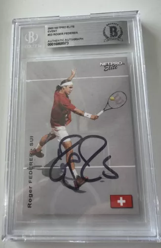 ROGER FEDERER AUTO SIGNED 2003 NETPRO EVENT EDITION ROOKIE BECKETT SLABBED GOAT