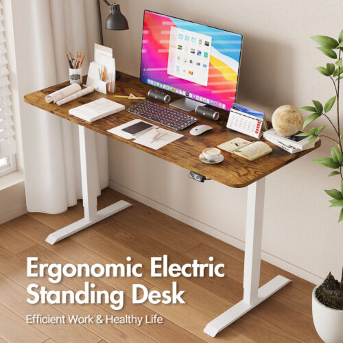 Advwin Electric Standing Desk Height Adjustable Sit Stand up Desk Walnut+White - Picture 1 of 12