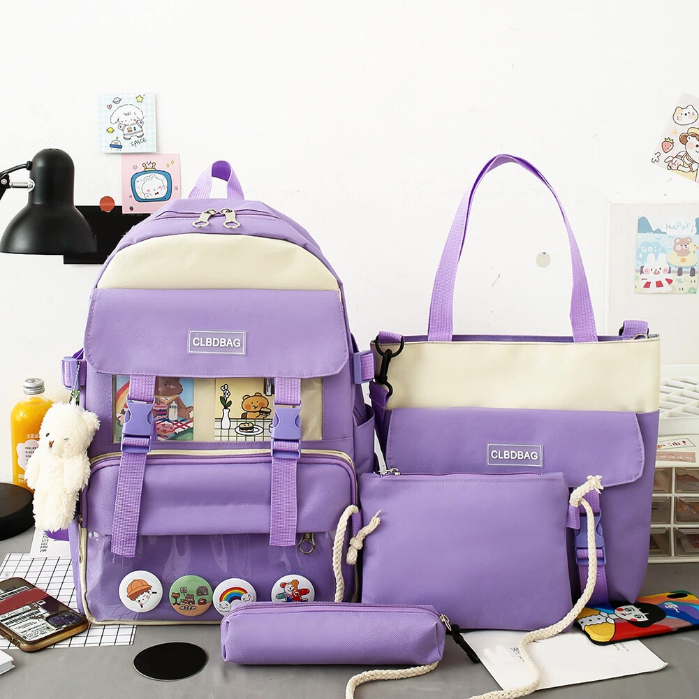 4pcs Kawaii Canvas Backpacks Teenager Student Shoulder School Bag (Purple)  | eBay