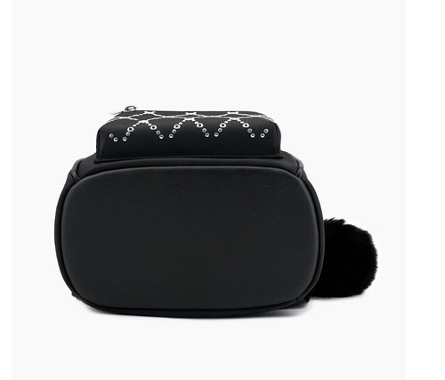 LIKE DREAMS/GROSSI Jasper embellished rhinestone small backpack + pom pom -BLACK - Picture 4 of 7
