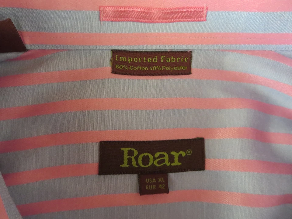 Nueva Camisa de Vestir Roar Para Hombre Con Botones Manga Larga Rosa Azul Talla Extra Grande Foto 2 de 4