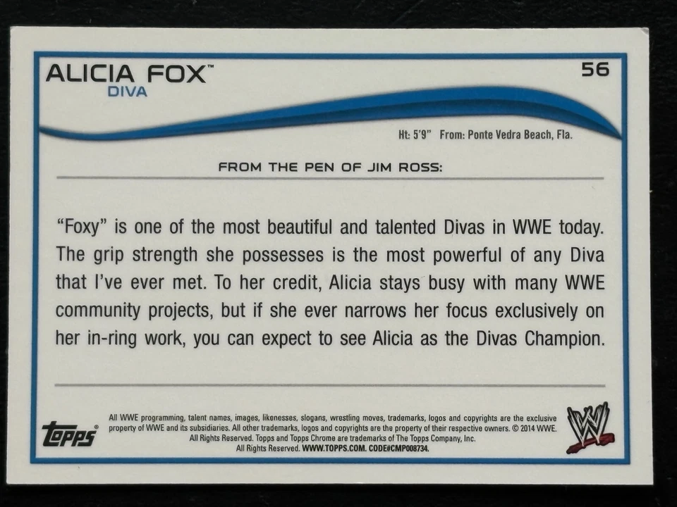Alicia Fox 2014 Topps Chrome WWE DIVA #56 - Image 2 of 2
