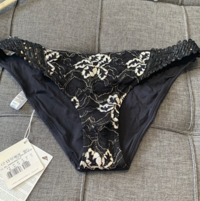 La Perla - Black and Metallic Floral Bikini Bottoms - Originally ~$395