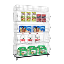 5 Tier Wire Grid Display Shelf Merchandise Retail Display Rack Stand w/4 Pulleys
