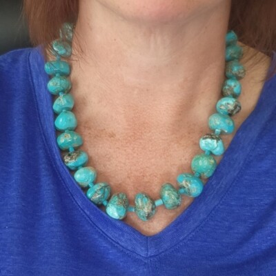 Native SANTO DOMINGO  TURQUOISE Natural Beaded NECKLACE  22.5'' Lg Chunky