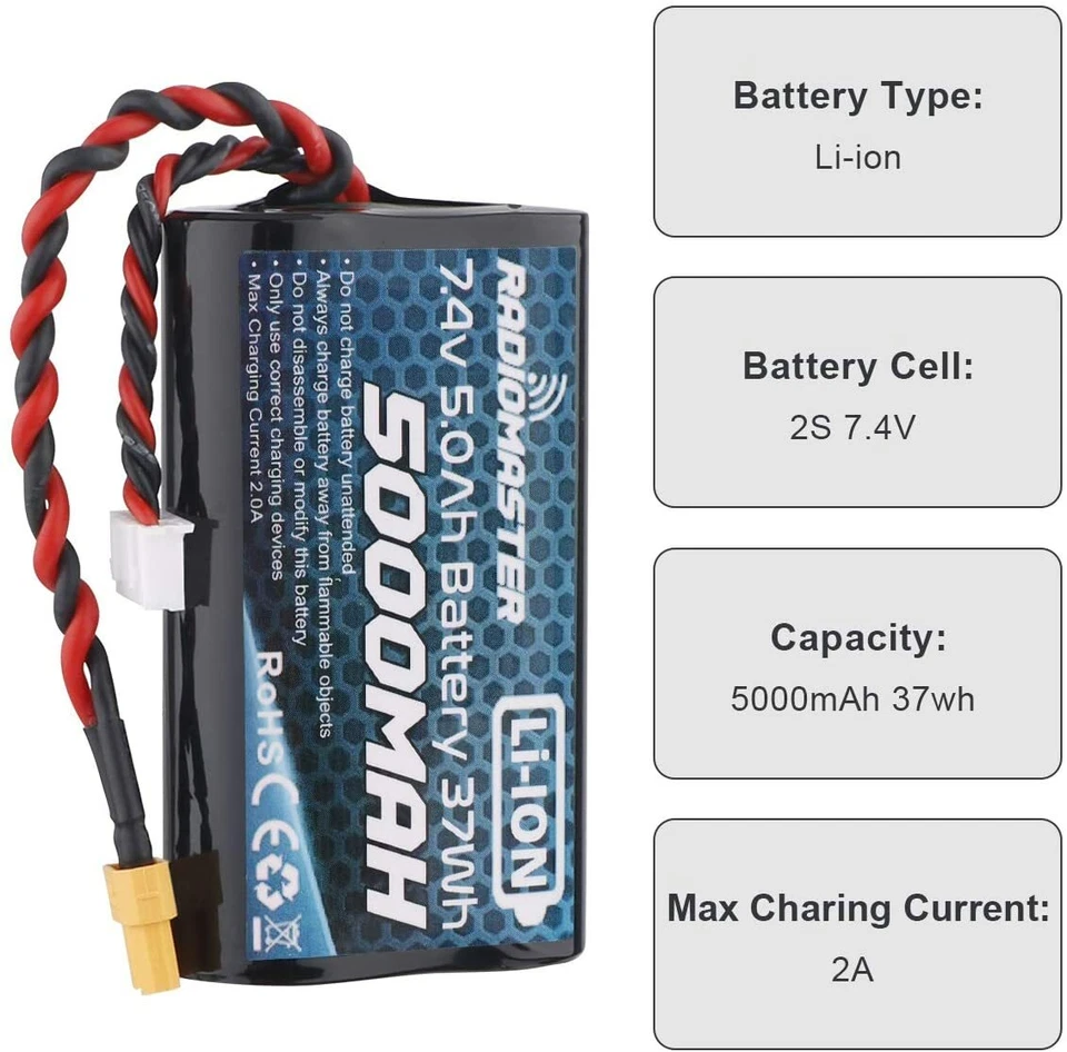 7,4 V 5000 mAh 2S Li-Ion Batterie mit XT30-Stecker für RadioMaster TX16S Sender - Bild 3 von 4