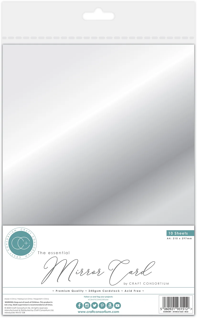 Craft Consortium A4 Mirror Card Silver 10 Sheets Christmas Birthday Card Making